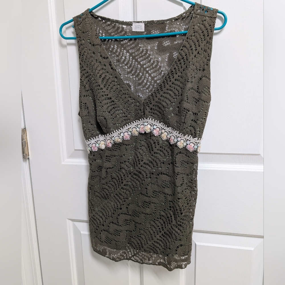 Suzy Shier Fairycore Lace Tie Waist Top – Boho Cottagecore –  Med
